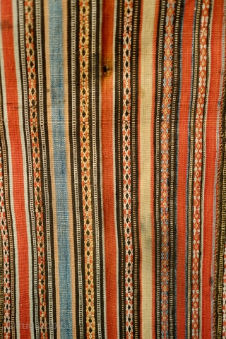 Shahsavan Silk Jajim, Late 19th century.  Very fine weave and good colors.  A couple small stains and a small section of darning.  Additional warp-float weaving in the patterened stripes.  ...