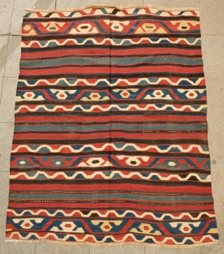 Kazak Kilim, Late 19th Century. Outstanding archaic design. 157 x 195 cm                     