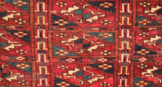 Tekke Torba face, 19th century.  Ayna gul design in a fine weave. Excellent elems. 85 x 30 cm.  Contact danauger@tribalgardenrugs.com           