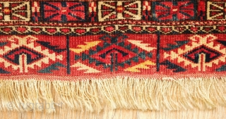 Tekke Torba face, 19th century.  Ayna gul design in a fine weave. Excellent elems. 85 x 30 cm.  Contact danauger@tribalgardenrugs.com           