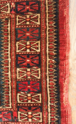 Tekke Torba face, 19th century.  Ayna gul design in a fine weave. Excellent elems. 85 x 30 cm.  Contact danauger@tribalgardenrugs.com           