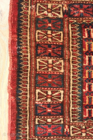 Tekke Torba face, 19th century.  Ayna gul design in a fine weave. Excellent elems. 85 x 30 cm.  Contact danauger@tribalgardenrugs.com           