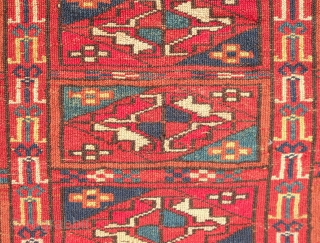 Tekke Torba face, 19th century.  Ayna gul design in a fine weave. Excellent elems. 85 x 30 cm.  Contact danauger@tribalgardenrugs.com           