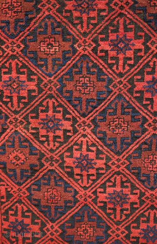 Baluch rug, late 19th century, Khorasan. Wonderful border, soft wool and excellent condition.   104 x 183 cm.  Contact danauger@tribalgardenrugs.com           