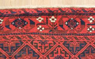 Baluch rug, late 19th century, Khorasan. Wonderful border, soft wool and excellent condition.   104 x 183 cm.  Contact danauger@tribalgardenrugs.com           