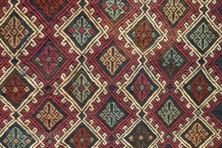 Marash jijim clothing bag. 19th century.  This ethnographic bag has a deep indigo ground and seven colors in the jijim work. These were used to store valuable clothing items. Wonderful colors  ...