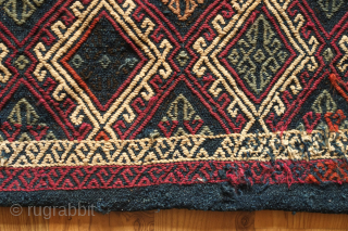Marash jijim clothing bag. 19th century.  This ethnographic bag has a deep indigo ground and seven colors in the jijim work. These were used to store valuable clothing items. Wonderful colors  ...