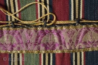 Shahsavan Silk Heybe, Late 19th Century.  Wonderful silk brocade sections on the tops of the bag between the bridge>  Very fine metalic thread tassels and selvedge.  Great attention to  ...