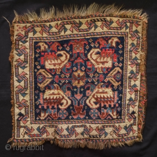 Khamseh Bag Face, Late 19th Century.  Silky soft wool.  Inward facing boteh design.  There is a bit of a tear on the right side stitched up to keepit stable.  ...