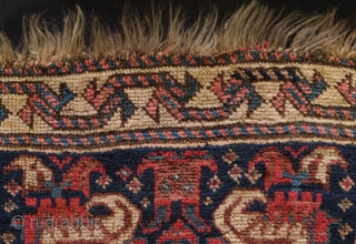 Khamseh Bag Face, Late 19th Century.  Silky soft wool.  Inward facing boteh design.  There is a bit of a tear on the right side stitched up to keepit stable.  ...