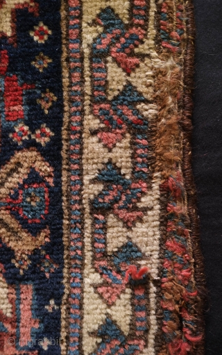 Khamseh Bag Face, Late 19th Century.  Silky soft wool.  Inward facing boteh design.  There is a bit of a tear on the right side stitched up to keepit stable.  ...