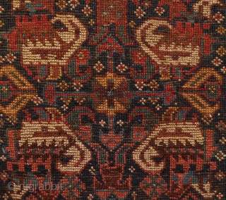 Khamseh Bag Face, Late 19th Century.  Silky soft wool.  Inward facing boteh design.  There is a bit of a tear on the right side stitched up to keepit stable.  ...