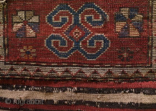 Kazak Shallow Bag (possibly the bottom of a salt bag), Late 19th Century.  The dimensions of this pile bag are unusual.  The condition is on the slightly rough side with  ...