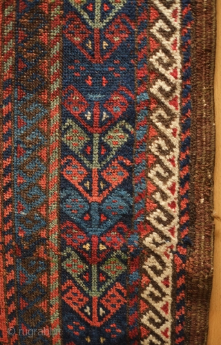 Quchan Baluch, 3rd to 4th Quarter of the 19th century. Beautiful array of colors.  The wool is very soft even if lower in the field.  The field composition has a  ...