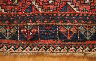 Quchan Baluch, 3rd to 4th Quarter of the 19th century. Beautiful array of colors.  The wool is very soft even if lower in the field.  The field composition has a  ...