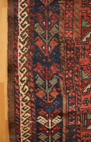 Quchan Baluch, 3rd to 4th Quarter of the 19th century. Beautiful array of colors.  The wool is very soft even if lower in the field.  The field composition has a  ...