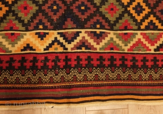 Veramin Afshar Kilim, Late 19th century. Good array of colors including a deep purple.   
 141 x 212 cm            