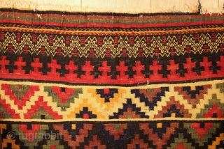 Veramin Afshar Kilim, Late 19th century. Good array of colors including a deep purple.   
 141 x 212 cm            