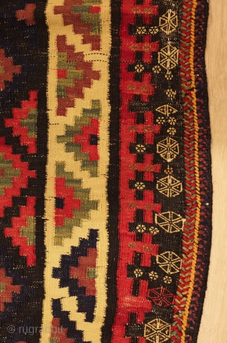 Veramin Afshar Kilim, Late 19th century. Good array of colors including a deep purple.   
 141 x 212 cm            