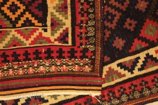 Veramin Afshar Kilim, Late 19th century. Good array of colors including a deep purple.   
 141 x 212 cm            