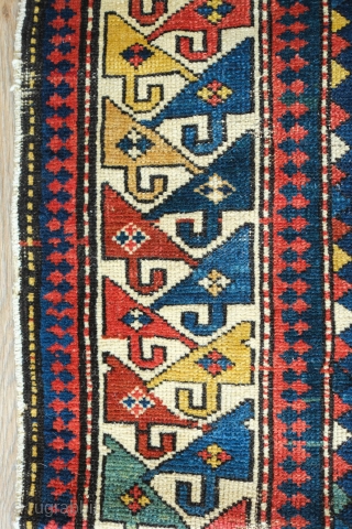 Shirvan Runner, 3rd to 4th Quarter of the 19th Century. Fantastic colors. Hooked medallion aligned in two columns. The rug has some worn spots and a section at the bottom that was  ...