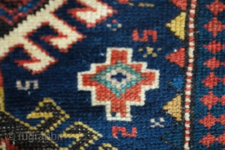 Shirvan Runner, 3rd to 4th Quarter of the 19th Century. Fantastic colors. Hooked medallion aligned in two columns. The rug has some worn spots and a section at the bottom that was  ...