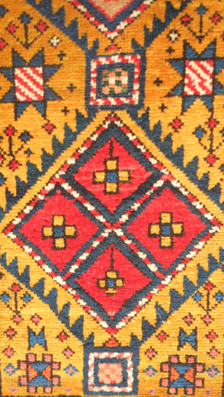 Shirvan rug, 19th century.  Deep yellow field.  Fantastic condition with good pile.    112 x 228 cm. Excellent range of colors numbering 7 or 8 colors including a  ...