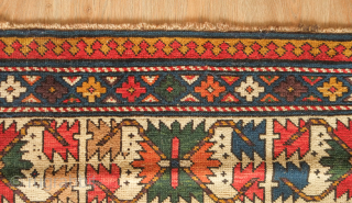 Shirvan rug, 19th century.  Deep yellow field.  Fantastic condition with good pile.    112 x 228 cm. Excellent range of colors numbering 7 or 8 colors including a  ...