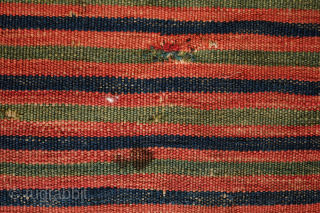 Shahsavan soumak bag, 19th century.  Colors include a wonderful green, deep purple and apricot as well as a deep indigo in the ground.  38 x 36 cm    