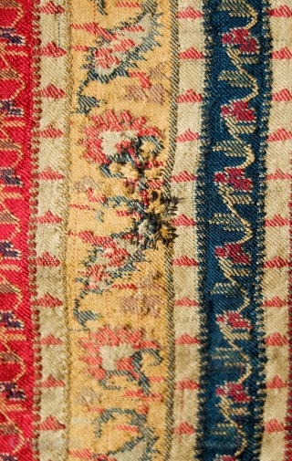 Kashmir Long Shawl Fragment, Early 19th Century. Woven in one long piece. Wide bands of elegant scrolling floral vines. It has a couple of areas of darning.  A wonderful example and  ...