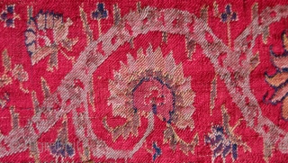 Kashmir Long Shawl Fragment, Early 19th Century. Woven in one long piece. Wide bands of elegant scrolling floral vines. It has a couple of areas of darning.  A wonderful example and  ...