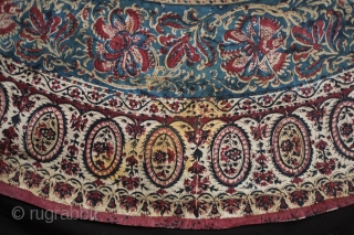 Kalemkar, Isfahan, Late 19th Century.  Very fine cotton as well as the blockprint workmanship.  The backing is a silk fabric meticulously stitched onto the kalemkar in concentric circles to prevent  ...