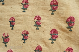 Sindh Odhani Woman's Wedding Shawl, 19th century.  Green and red silk floral motifs around a central medallion.  Some wear in the central medallion.  A nice older one.  143  ...