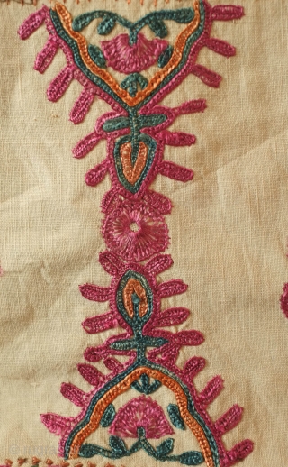 Sindh Odhani Woman's Wedding Shawl, 19th century.  Green and red silk floral motifs around a central medallion.  Some wear in the central medallion.  A nice older one.  143  ...