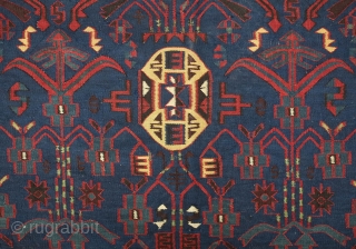 Davaghin Daghestani kilim, 3rd-4th quarter of the 19th century. Tree of life designs along the field.  Some nips along the sides but otherwise in great shape. 144 x 440 cm  