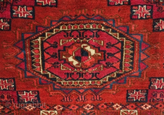 Tekke chuval face, 19th century. Salor gul design. Very fine weave and velvety feel. It has a couple of small moth nibbles here and there but not detracting.  117 x 74  ...