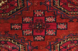 Tekke chuval face, 19th century. Salor gul design. Very fine weave and velvety feel. It has a couple of small moth nibbles here and there but not detracting.  117 x 74  ...