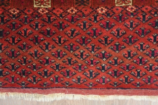 Tekke chuval face, 19th century. Salor gul design. Very fine weave and velvety feel. It has a couple of small moth nibbles here and there but not detracting.  117 x 74  ...