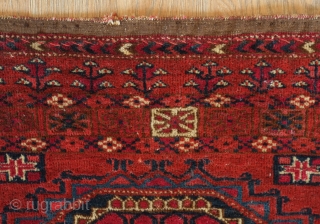 Tekke chuval face, 19th century. Salor gul design. Very fine weave and velvety feel. It has a couple of small moth nibbles here and there but not detracting.  117 x 74  ...
