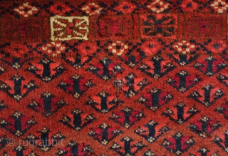 Tekke chuval face, 19th century. Salor gul design. Very fine weave and velvety feel. It has a couple of small moth nibbles here and there but not detracting.  117 x 74  ...