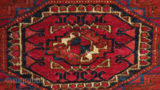 Tekke chuval face, 19th century. Salor gul design. Very fine weave and velvety feel. It has a couple of small moth nibbles here and there but not detracting.  117 x 74  ...