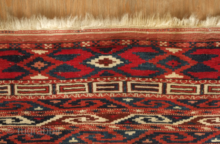 Yomut Turkmen rug, 19th century.  It is in a kilim design and overall good condition with the kilim ends in tact.  116 x 200 cm.  Contact danauger@tribalgardenrugs.com   