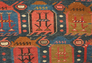 Kuba rug, late 19th/early 20th century.  It has a dynamic central medallion and abstract animal motifs populating the field. Its weave is fine and is in excellent condition. 130 x 164  ...