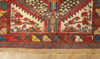 Hamadan long rug, 1904 inscription. Excellent colors, camel wool along the sides, very soft wool overall, and an intriguing abstract floral border.  121 x 313 cm. Contact danauger@tribalgardenrugs.com    