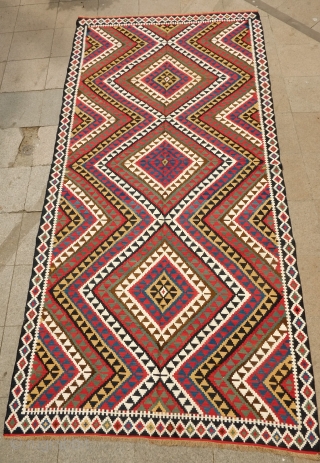 Caucasian Kilim, 3rd to 4th quarter of the 19th Century.  Stunning eye dazzling serrated diamond pattern. The colors are all good, no damage or repairs, and fine weave.  Antique and  ...