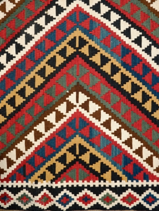 Caucasian Kilim, 3rd to 4th quarter of the 19th Century.  Stunning eye dazzling serrated diamond pattern. The colors are all good, no damage or repairs, and fine weave.  Antique and  ...