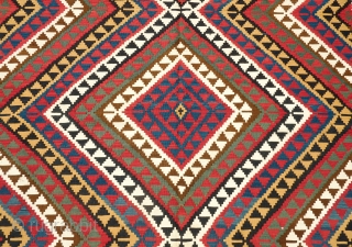 Caucasian Kilim, 3rd to 4th quarter of the 19th Century.  Stunning eye dazzling serrated diamond pattern. The colors are all good, no damage or repairs, and fine weave.  Antique and  ...