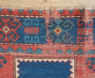 Fachralo Kazak rug, Mid to 3rd quarter of the 19th century? Intriguing double cross motif which almost foats over the ground. a striking effect with the use of contrasting red and blue.  ...