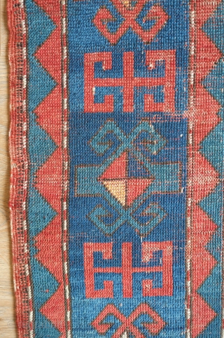 Fachralo Kazak rug, Mid to 3rd quarter of the 19th century? Intriguing double cross motif which almost foats over the ground. a striking effect with the use of contrasting red and blue.  ...