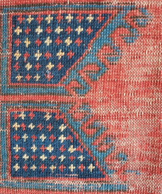 Fachralo Kazak rug, Mid to 3rd quarter of the 19th century? Intriguing double cross motif which almost foats over the ground. a striking effect with the use of contrasting red and blue.  ...